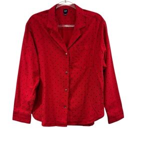 Gap Red Relaxed Flannel Long Sleeve Shirt with black heart print Medium NWOT